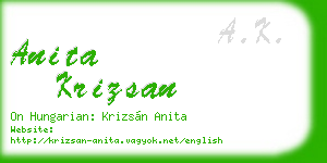 anita krizsan business card
